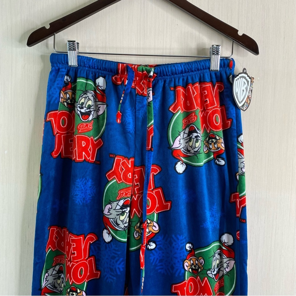 WB Men’s Tom & Jerry Santa Hat Printed Microfleece Pajama Pants Medium NWT - Picture 3 of 7